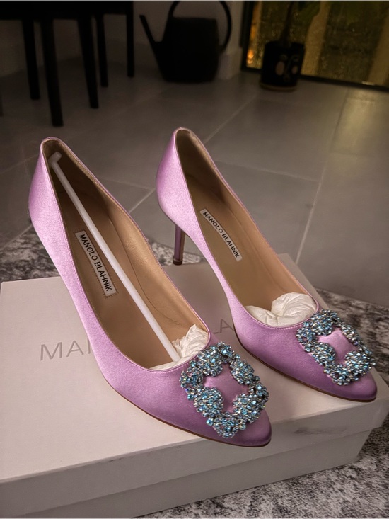 Manolo Blahnik Shoes - Manolo Blahnik Purple Satin Crystal-Embellished Pumps